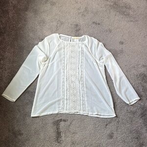 Sweet Magnolia Crochet Trim Georgette Woven Sheer Blouse SIZE L